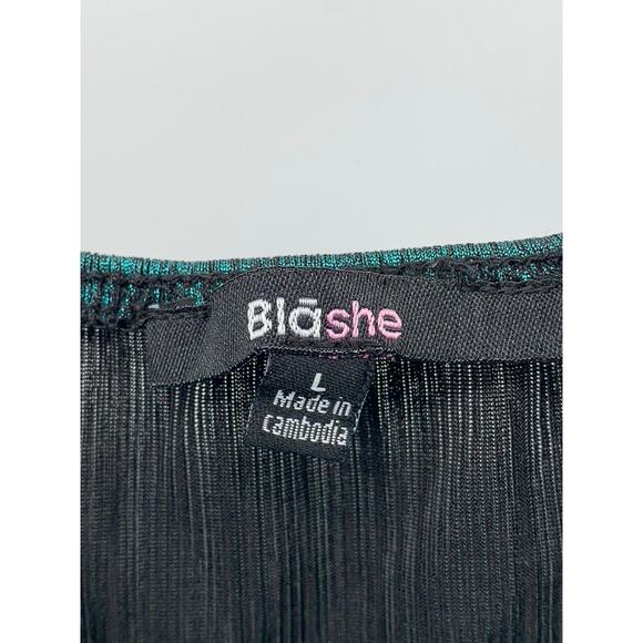 BLA SHE Women's Dark Green Metallic Cowl-Neck Spaghetti Strap Bodysuit SZ L - Picture 9 of 10